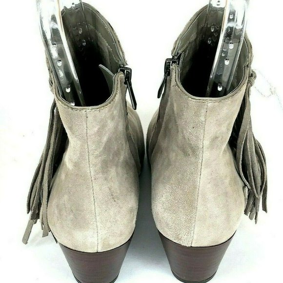 Sam Edelman Gray Suede Ankle Boots with Fringe - Picture 3 of 9
